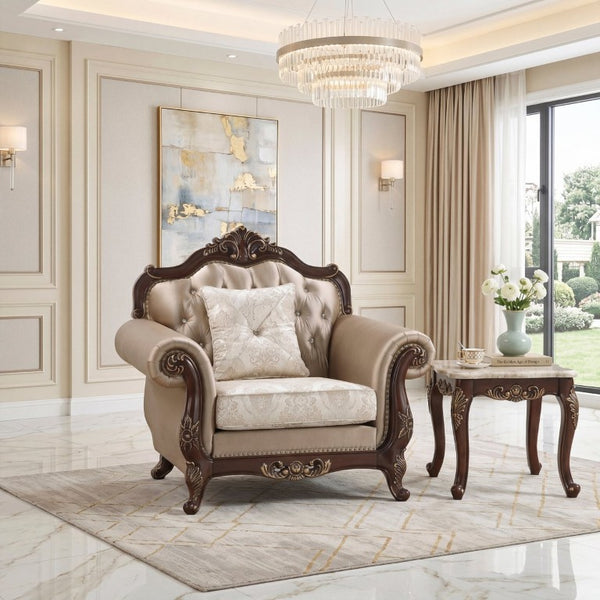 English Elm Chair Button Tufted European Accent Armchair with Jacquard Damask and Crystal Embellishments B011P582016