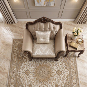 English Elm Chair Button Tufted European Accent Armchair with Jacquard Damask and Crystal Embellishments B011P582016