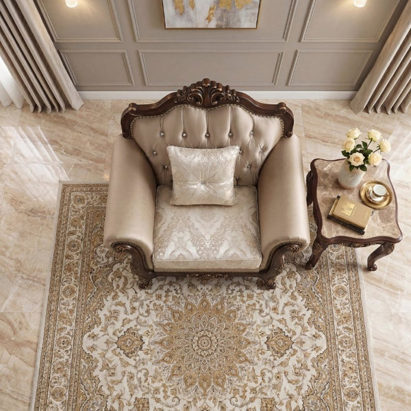 English Elm Chair Button Tufted European Accent Armchair with Jacquard Damask and Crystal Embellishments B011P582016