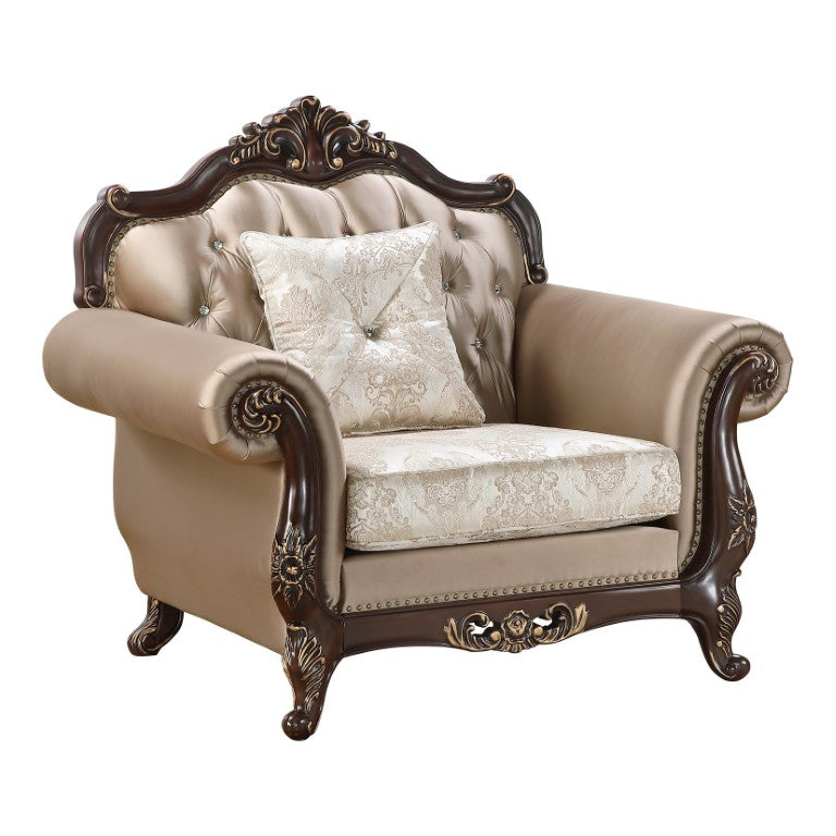 English Elm Chair Button Tufted European Accent Armchair with Jacquard Damask and Crystal Embellishments B011P582016