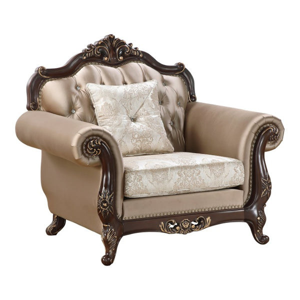 English Elm Chair Button Tufted European Accent Armchair with Jacquard Damask and Crystal Embellishments B011P582016