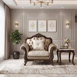 English Elm Chair Button Tufted European Accent Armchair with Jacquard Damask and Crystal Embellishments B011P582016