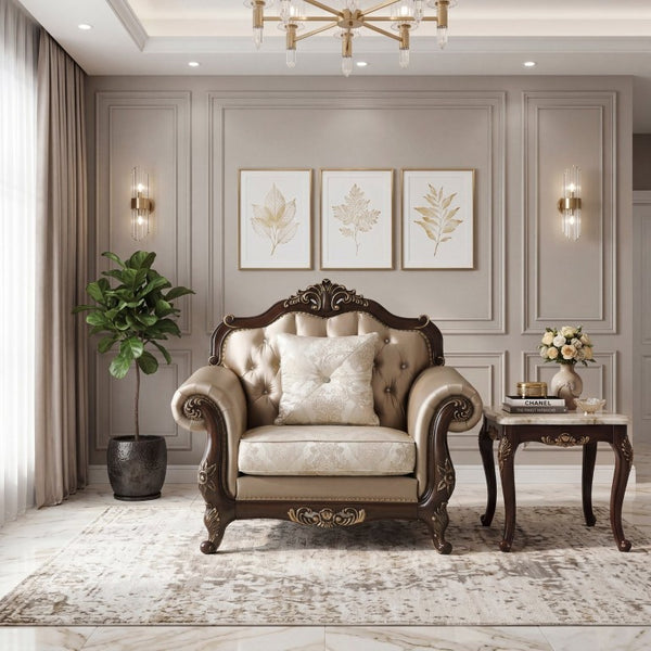 English Elm Chair Button Tufted European Accent Armchair with Jacquard Damask and Crystal Embellishments B011P582016