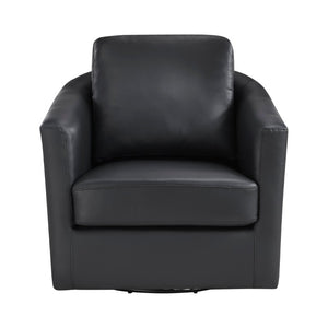 English Elm Swivel Accent Chair Chenille Upholstered Walnut Frame Mid-Century Living Room Seat Black Leather 33 L x 35 W x 36 H B011P582018