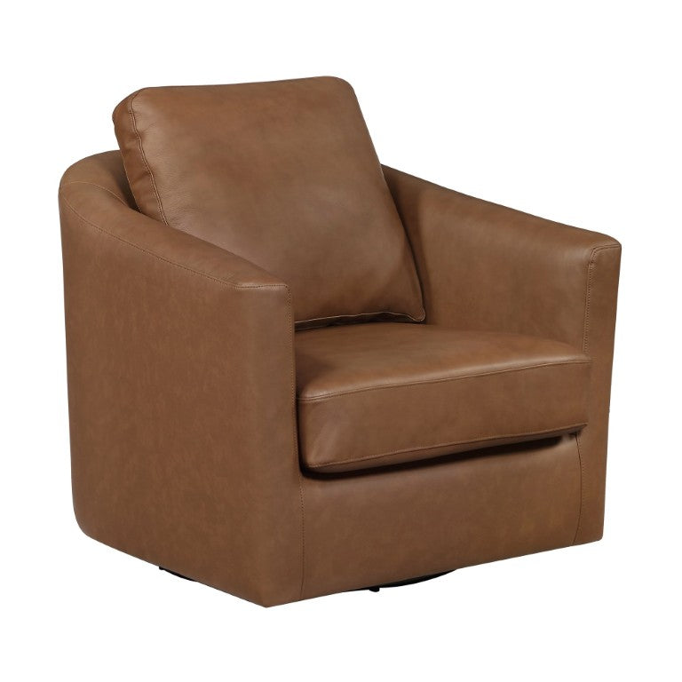 English Elm Swivel Barrel Club Chair Top Grain Leather Upholstered for Living Room or Office B011P582019