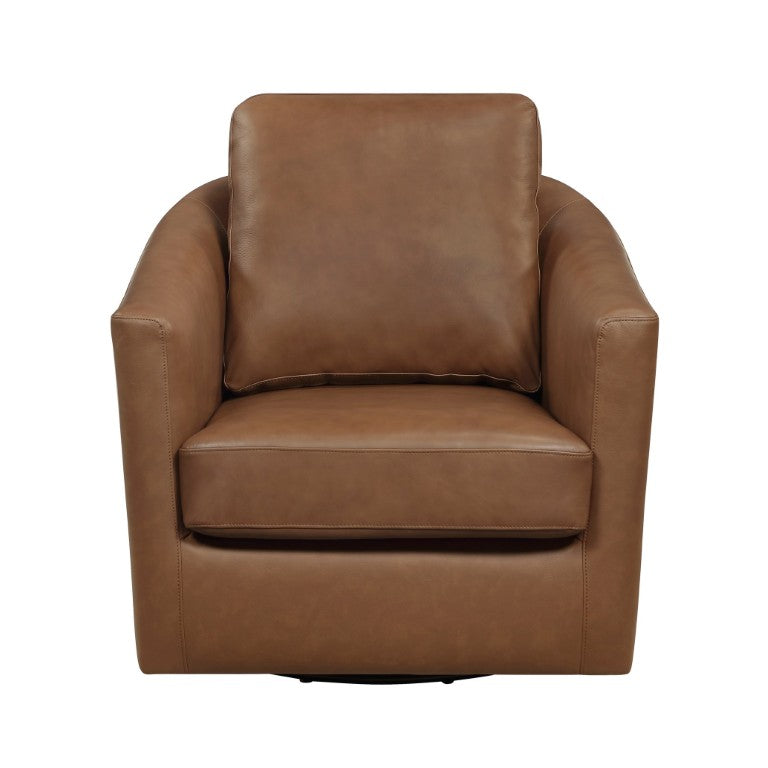 English Elm Swivel Barrel Club Chair Top Grain Leather Upholstered for Living Room or Office B011P582019