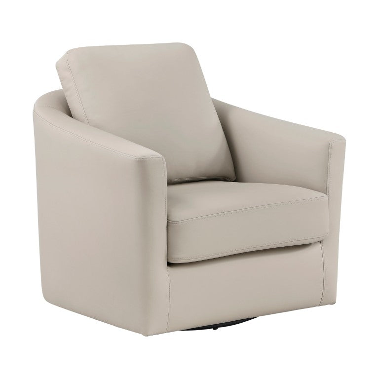 English Elm Swivel Accent Chair Top Grain Leather Barrel Arm Design with Pocket Coil Seat Support B011P582020