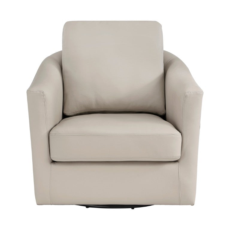 English Elm Swivel Accent Chair Top Grain Leather Barrel Arm Design with Pocket Coil Seat Support B011P582020