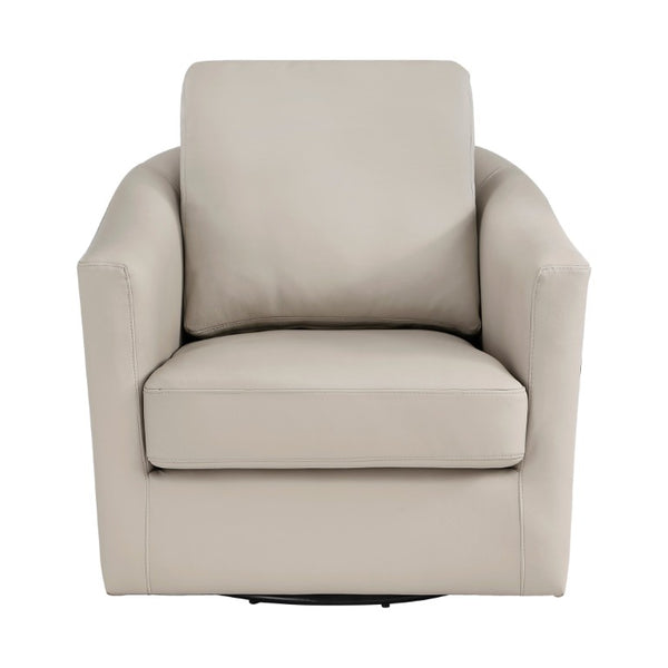 English Elm Swivel Accent Chair Top Grain Leather Barrel Arm Design with Pocket Coil Seat Support B011P582020