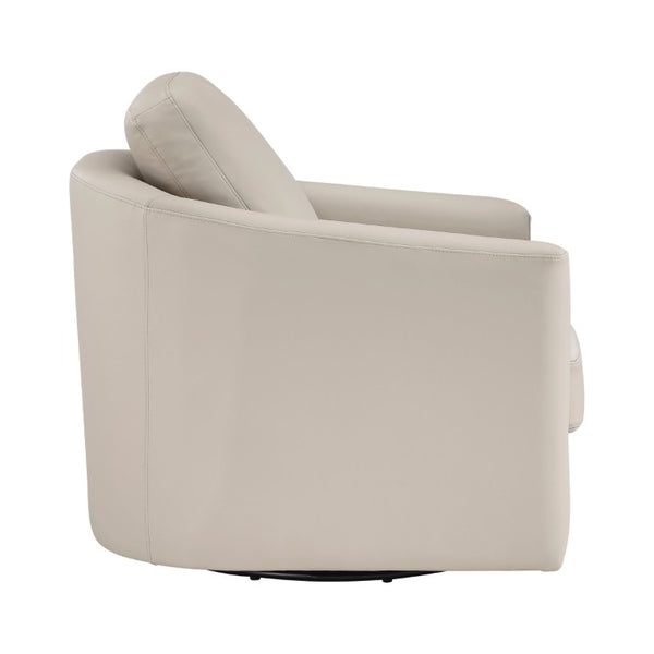 English Elm Swivel Accent Chair Top Grain Leather Barrel Arm Design with Pocket Coil Seat Support B011P582020