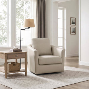 English Elm Swivel Accent Chair Top Grain Leather Barrel Arm Design with Pocket Coil Seat Support B011P582020
