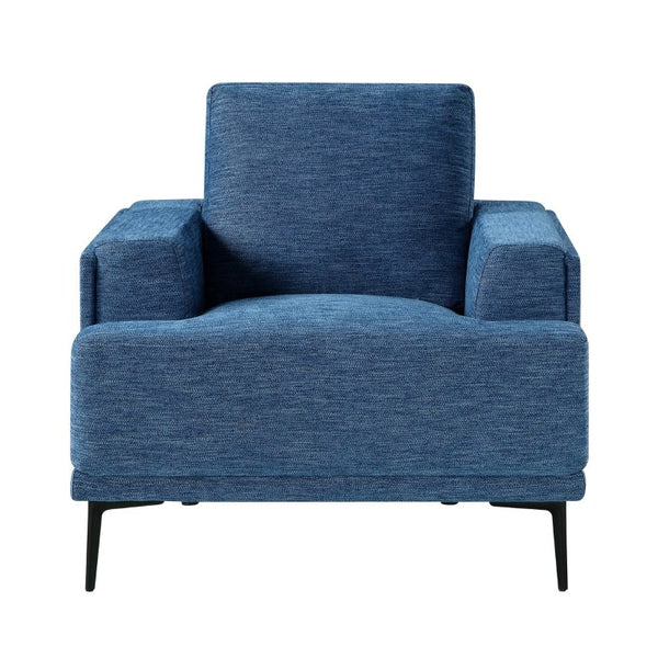 English Elm Swivel Accent Chair Chenille Upholstered Walnut Frame Mid-Century Living Room Seat Blue Chenille 40 L x 36 W x 36.5 H B011P582022