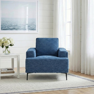 English Elm Swivel Accent Chair Chenille Upholstered Walnut Frame Mid-Century Living Room Seat Blue Chenille 40 L x 36 W x 36.5 H B011P582022