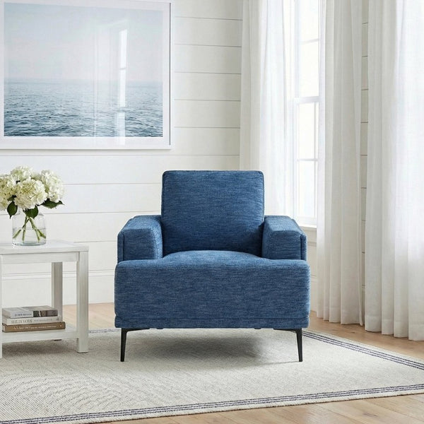 English Elm Swivel Accent Chair Chenille Upholstered Walnut Frame Mid-Century Living Room Seat Blue Chenille 40 L x 36 W x 36.5 H B011P582022