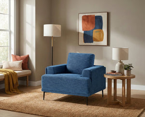 English Elm Swivel Accent Chair Chenille Upholstered Walnut Frame Mid-Century Living Room Seat Blue Chenille 40 L x 36 W x 36.5 H B011P582022