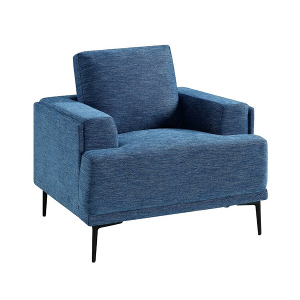 English Elm Swivel Accent Chair Chenille Upholstered Walnut Frame Mid-Century Living Room Seat Blue Chenille 40 L x 36 W x 36.5 H B011P582022