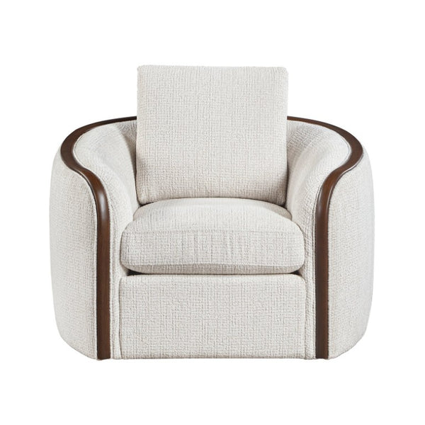 English Elm Swivel Accent Chair Chenille Upholstered Walnut Frame Mid-Century Living Room Seat Beige Chenille 42 L x 39 W x 34 H B011P582025