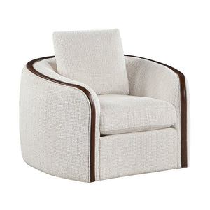 English Elm Swivel Accent Chair Chenille Upholstered Walnut Frame Mid-Century Living Room Seat Beige Chenille 42 L x 39 W x 34 H B011P582025