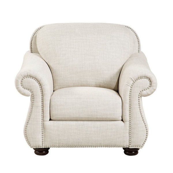 English Elm Chair Rolled Arm Nailhead Accent Seat with Espresso Bun Feet for Classic Living Rooms B011P582028