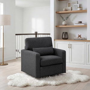 English Elm Swivel Barrel Lounge Chair Boucle Fabric Coil Cushion Seat for Living Room Comfort B011P582030