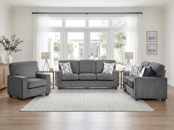 English Elm Chair Upholstered in Dark Gray Chenille with Pocket Coil Support and Faux Wood Feet B011P582037
