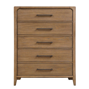 English Elm Modern Six Drawer Oak Veneer Dresser with Mirror Dovetail Joinery Bronze Pulls 5 Drawer Chest 40 L x 18 W x 52.5 H B011P582068
