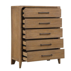 English Elm Modern Six Drawer Oak Veneer Dresser with Mirror Dovetail Joinery Bronze Pulls 5 Drawer Chest 40 L x 18 W x 52.5 H B011P582068