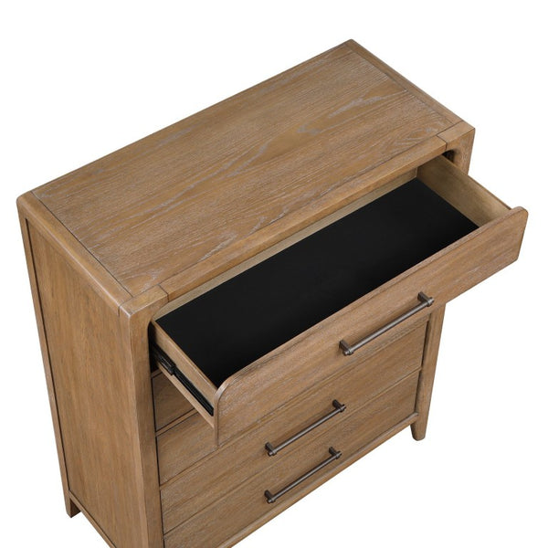 English Elm Modern Six Drawer Oak Veneer Dresser with Mirror Dovetail Joinery Bronze Pulls 5 Drawer Chest 40 L x 18 W x 52.5 H B011P582068