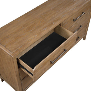 English Elm Modern Six Drawer Oak Veneer Dresser with Mirror Dovetail Joinery Bronze Pulls 6 Drawer Dresser 64 L x 18 W x 36.5 H B011P582069