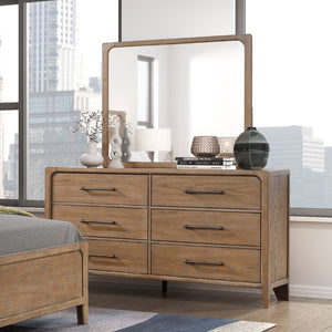 English Elm Modern Six Drawer Oak Veneer Dresser with Mirror Dovetail Joinery Bronze Pulls 6 Drawer Dresser 64 L x 18 W x 36.5 H B011P582069