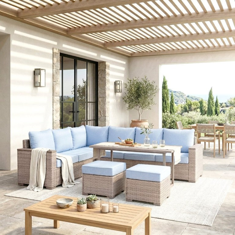 English Elm Outdoor Resin Wicker Sectional with Convertible Table and All-Weather Olefin Cushions B011P582746
