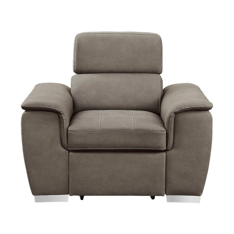 English Elm Chair with Hidden Pop up Ottoman Taupe Microfiber Accent Seat for Casual Living B011P582747