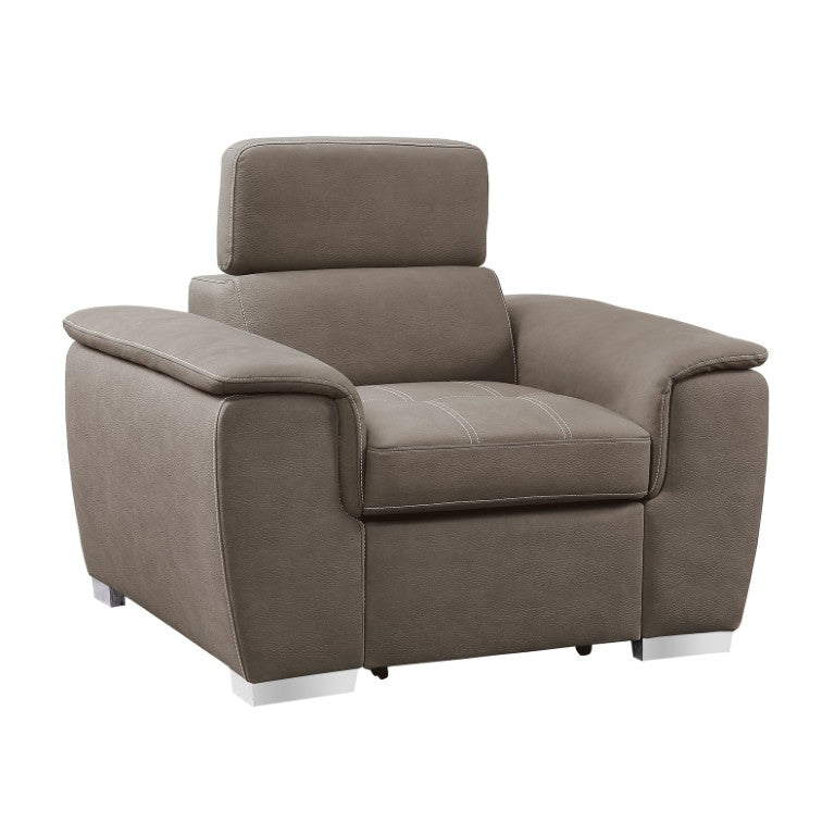 English Elm Chair with Hidden Pop up Ottoman Taupe Microfiber Accent Seat for Casual Living B011P582747