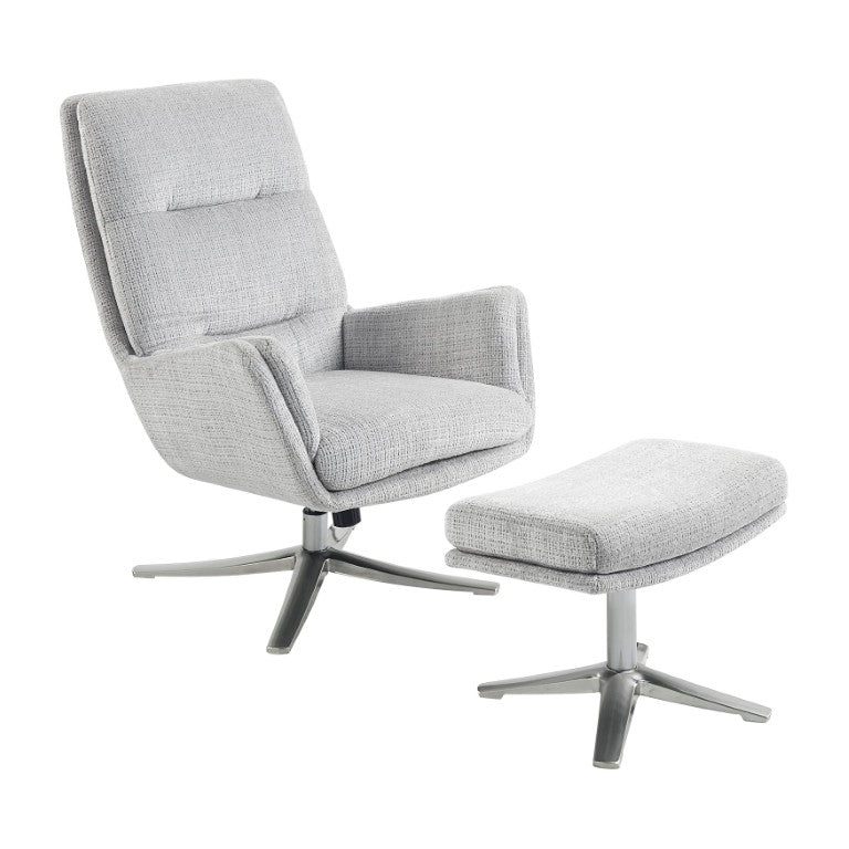 English Elm Swivel Accent Chair and Ottoman Set Soft Chenille Upholstery on Polished Silver Base B011P582748