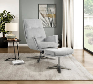 English Elm Swivel Accent Chair and Ottoman Set Soft Chenille Upholstery on Polished Silver Base B011P582748