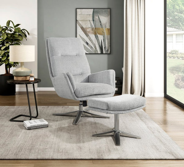 English Elm Swivel Accent Chair and Ottoman Set Soft Chenille Upholstery on Polished Silver Base B011P582748