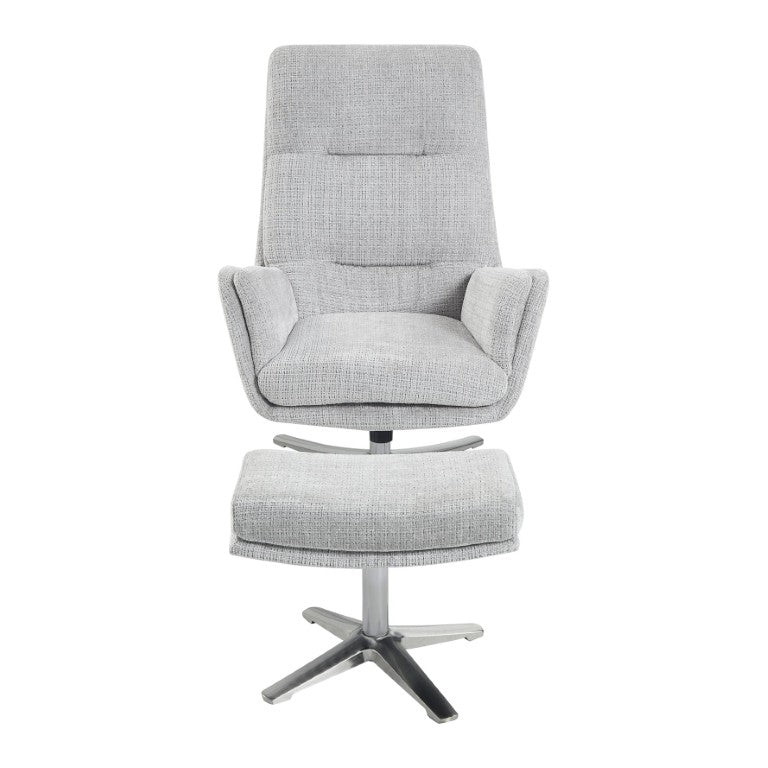 English Elm Swivel Accent Chair and Ottoman Set Soft Chenille Upholstery on Polished Silver Base B011P582748