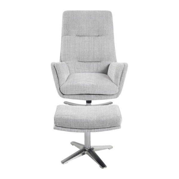 English Elm Swivel Accent Chair and Ottoman Set Soft Chenille Upholstery on Polished Silver Base B011P582748