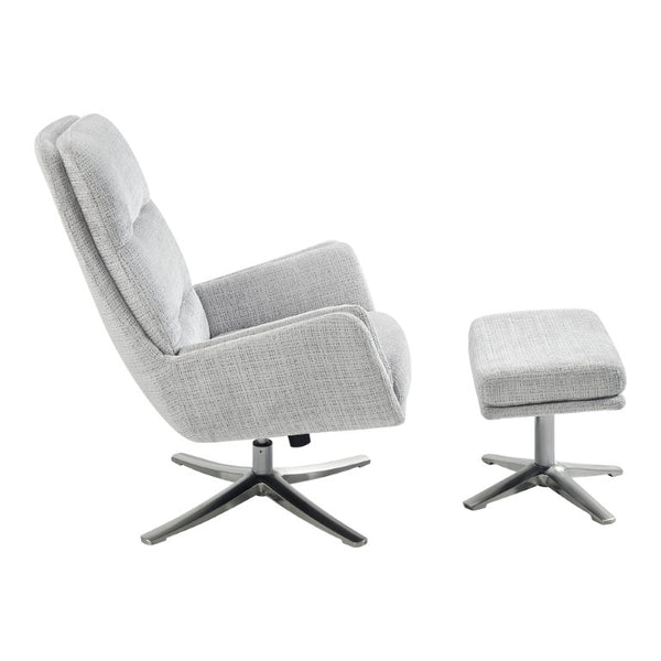 English Elm Swivel Accent Chair and Ottoman Set Soft Chenille Upholstery on Polished Silver Base B011P582748