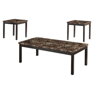 English Elm Occasional 3 Piece Faux Marble and Matte Black Metal Living Room Table Set B011P582774