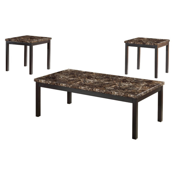 English Elm Occasional 3 Piece Faux Marble and Matte Black Metal Living Room Table Set B011P582774