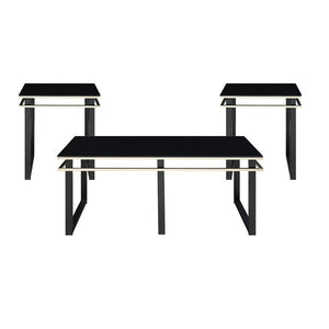 English Elm Occasional 3 Piece Living Room Set Tempered Glass Tops with Gold Banding Metal Base B011P582776