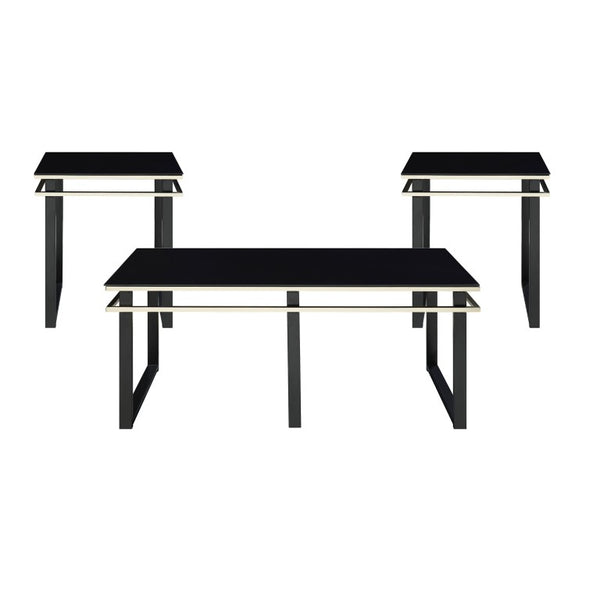 English Elm Occasional 3 Piece Living Room Set Tempered Glass Tops with Gold Banding Metal Base B011P582776