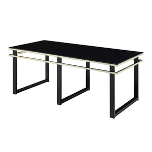 English Elm Occasional 3 Piece Living Room Set Tempered Glass Tops with Gold Banding Metal Base B011P582776