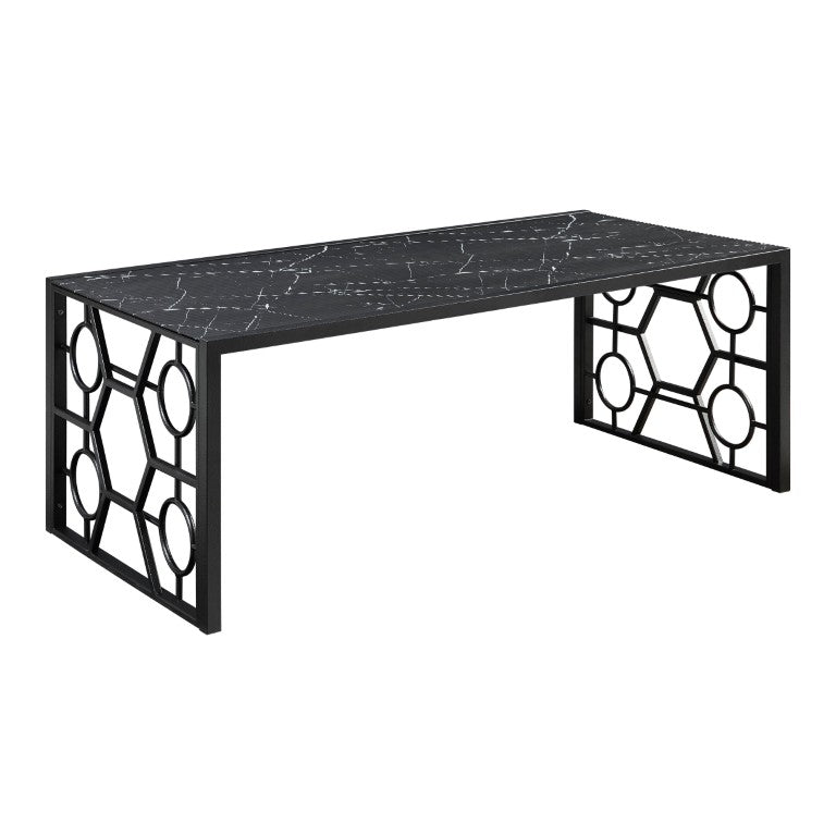 English Elm Occasional 3 Piece Set Fluted Glass Tops Geometric Black Metal Base Living Room B011P582777