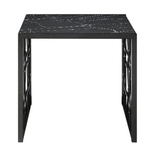 English Elm Occasional 3 Piece Set Fluted Glass Tops Geometric Black Metal Base Living Room B011P582777