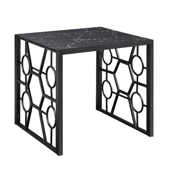 English Elm Occasional 3 Piece Set Fluted Glass Tops Geometric Black Metal Base Living Room B011P582777