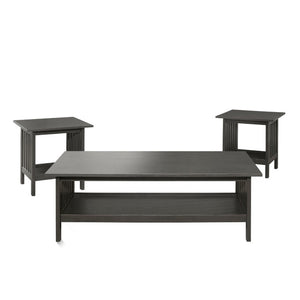 English Elm Occasional 3 Piece Arts and Crafts Table Set with Slat Detail and Antique Gray Wood B011P582779