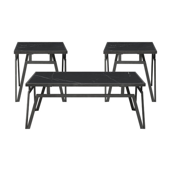 English Elm Occasional 3 Piece Set Sintered Stone Tops Bronze Metal Base Modern Living Room B011P582780