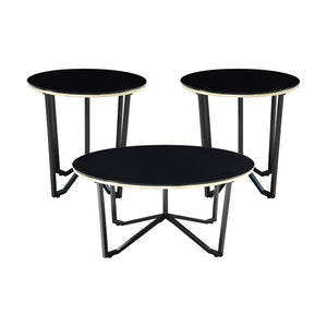 English Elm Occasional 3 Piece Round Glass and Metal Living Room Table Set in Black Gold B011P582782